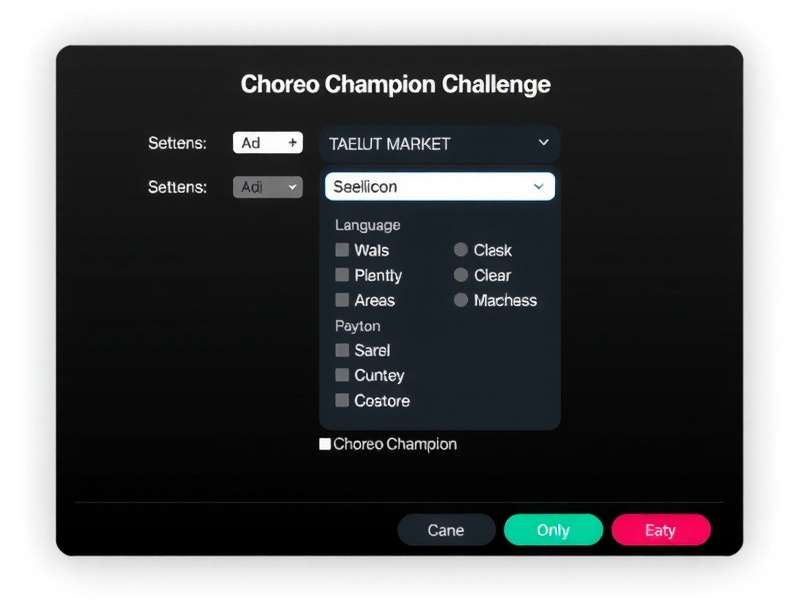 Choreo Champion Challenge language selection screen